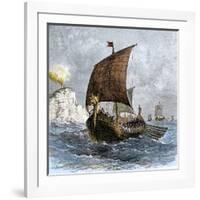 Danish Viking Ship, Raven, at Sea-null-Framed Giclee Print