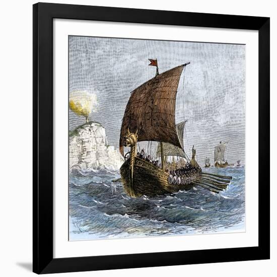 Danish Viking Ship, Raven, at Sea-null-Framed Giclee Print