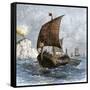 Danish Viking Ship, Raven, at Sea-null-Framed Stretched Canvas