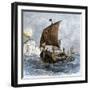 Danish Viking Ship, Raven, at Sea-null-Framed Giclee Print