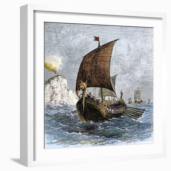 Danish Viking Ship, Raven, at Sea-null-Framed Giclee Print