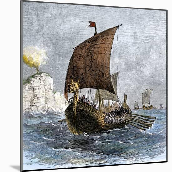 Danish Viking Ship, Raven, at Sea-null-Mounted Giclee Print