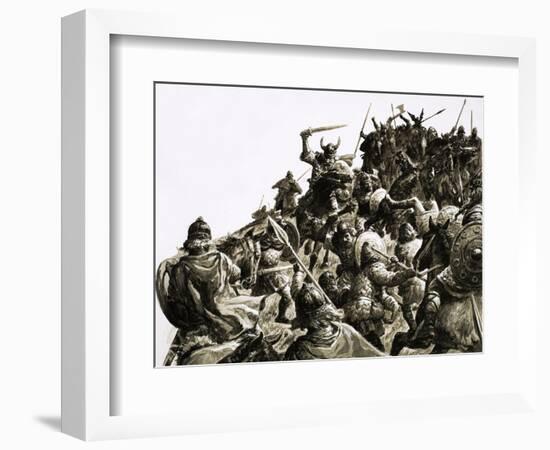 Danish Vikings Attack the British Forces under King Alfred-C.l. Doughty-Framed Giclee Print