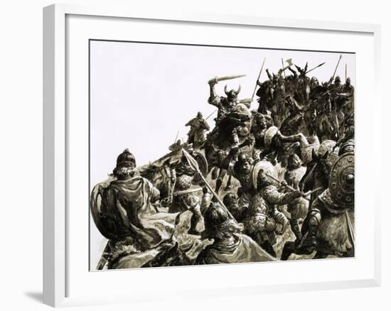 Danish Vikings Attack the British Forces under King Alfred-C.l. Doughty-Framed Giclee Print