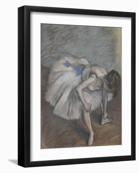Danseuse assise,penchée en avant,elle se masse le pied gauche.-Edgar Degas-Framed Giclee Print