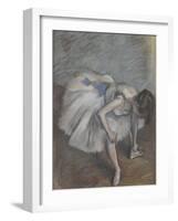 Danseuse assise,penchée en avant,elle se masse le pied gauche.-Edgar Degas-Framed Giclee Print