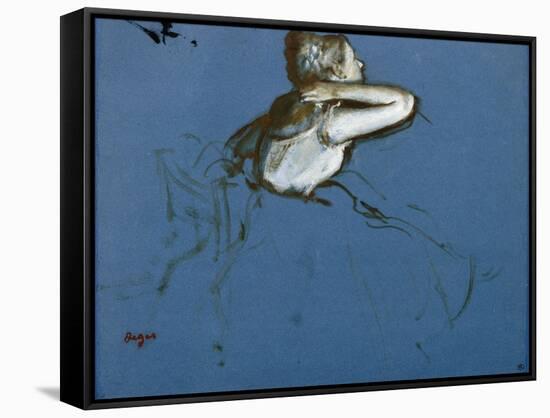 Danseuse assise, vue de profil vers la droite-Edgar Degas-Framed Stretched Canvas