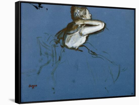 Danseuse assise, vue de profil vers la droite-Edgar Degas-Framed Stretched Canvas