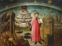 Dante Alighieri with Divine Comedy in His Hand and Mountains of Purgatory in Background-Dante Alighieri-Giclee Print