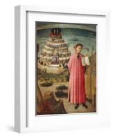 Dante Alighieri with Divine Comedy in His Hand and Mountains of Purgatory in Background-Dante Alighieri-Framed Giclee Print