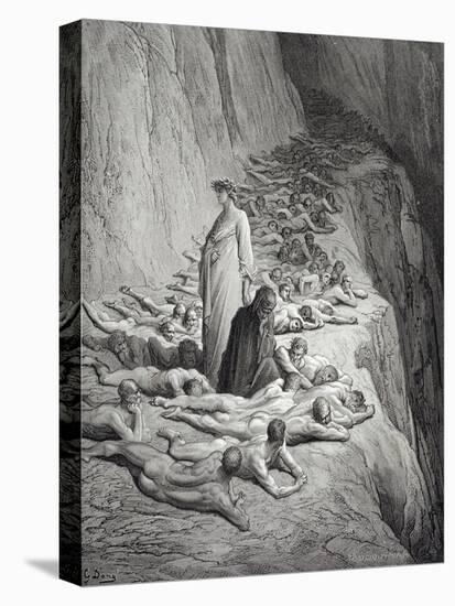 Dante and Pope Adrian V-Gustave Dore-Stretched Canvas