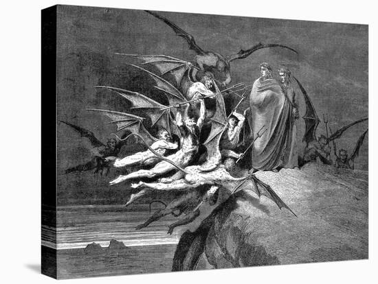 Dante and Virgil Beset by Demons on their Passage Through the Eighth Circle, 1861-Gustave Doré-Stretched Canvas