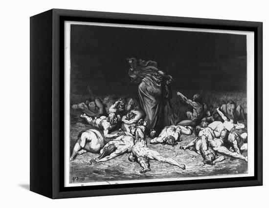 Dante and Virgil in Hell, Illustration from 'The Divine Comedy', 1861 (Engraving)-Gustave Doré-Framed Stretched Canvas