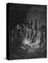 Dante and Virgil Watch as the Procession of the Damned Walk Barefoot Through the Flames of Hell-Gustave Dor?-Stretched Canvas