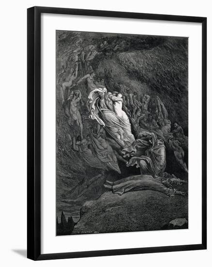 Dante and Virgil with Paolo and Francesca, Illustration to Inferno, Canto V of Divine Comedy-Dante Alighieri-Framed Giclee Print