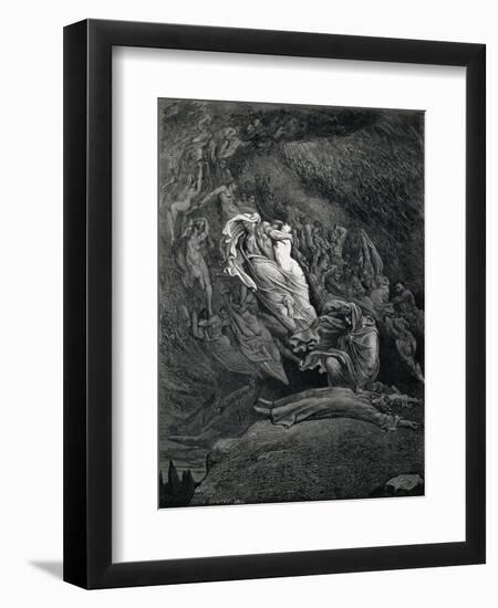 Dante and Virgil with Paolo and Francesca, Illustration to Inferno, Canto V of Divine Comedy-Dante Alighieri-Framed Premium Giclee Print