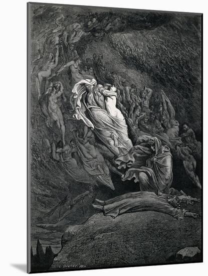 Dante and Virgil with Paolo and Francesca, Illustration to Inferno, Canto V of Divine Comedy-Dante Alighieri-Mounted Giclee Print