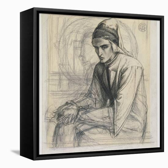 Dante in Meditation Holding a Pomegranate, C.1852 (Pen and Ink and Pencil on Paper)-Dante Gabriel Rossetti-Framed Stretched Canvas