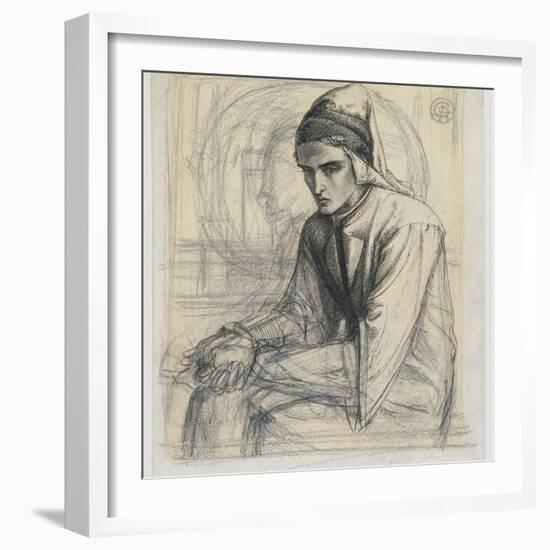 Dante in Meditation Holding a Pomegranate, C.1852 (Pen and Ink and Pencil on Paper)-Dante Gabriel Rossetti-Framed Giclee Print