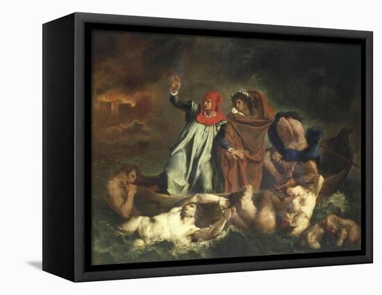 Dante's Boat or Dante and Virgil Ferried by Plegias to Hell from Divine Comedy C.1822-Eugene Delacroix-Framed Stretched Canvas