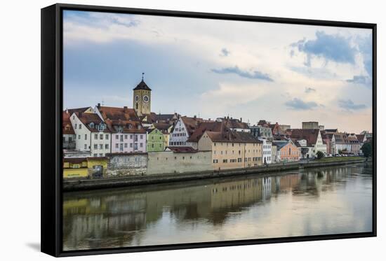 Danube River and Skyline of Regensburg, Bavaria, Germany-Michael Runkel-Framed Stretched Canvas