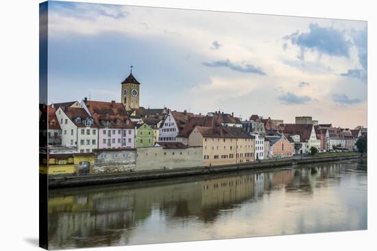 Danube River and Skyline of Regensburg, Bavaria, Germany-Michael Runkel-Stretched Canvas
