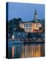 Danube River Barge and Stari Grad, Sava River, Belgrade, Serbia-Walter Bibikow-Stretched Canvas