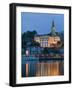 Danube River Barge and Stari Grad, Sava River, Belgrade, Serbia-Walter Bibikow-Framed Photographic Print