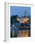 Danube River Barge and Stari Grad, Sava River, Belgrade, Serbia-Walter Bibikow-Framed Photographic Print