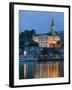 Danube River Barge and Stari Grad, Sava River, Belgrade, Serbia-Walter Bibikow-Framed Photographic Print