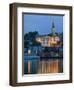 Danube River Barge and Stari Grad, Sava River, Belgrade, Serbia-Walter Bibikow-Framed Photographic Print