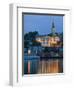 Danube River Barge and Stari Grad, Sava River, Belgrade, Serbia-Walter Bibikow-Framed Photographic Print