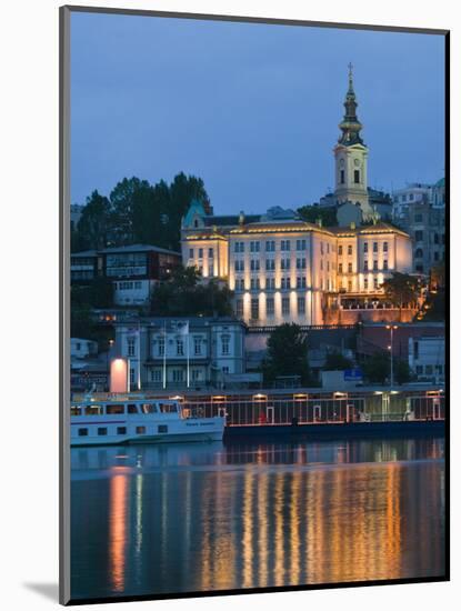 Danube River Barge and Stari Grad, Sava River, Belgrade, Serbia-Walter Bibikow-Mounted Photographic Print