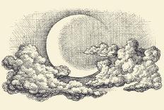 Night Sky Vector, Moon in the Clouds Hand Drawing-Danussa-Art Print