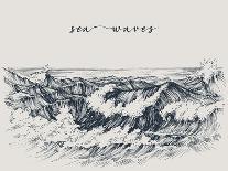 Sea or Ocean Waves Drawing. Sea View, Waves Breaking on the Beach-Danussa-Art Print
