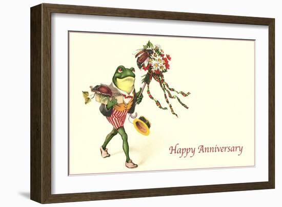 Dapper Frog with Bouquet, Happy Anniversary-null-Framed Art Print