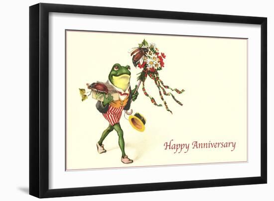 Dapper Frog with Bouquet, Happy Anniversary-null-Framed Art Print