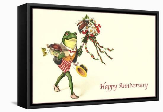 Dapper Frog with Bouquet, Happy Anniversary-null-Framed Stretched Canvas