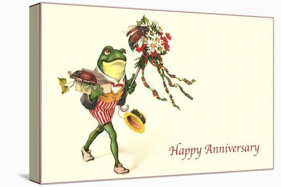 Dapper Frog with Bouquet, Happy Anniversary-null-Stretched Canvas