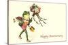 Dapper Frog with Bouquet, Happy Anniversary-null-Stretched Canvas