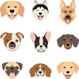 Flat Style Dog Head Icons. Cartoon Dogs Faces Set. Vector Illustration Isolated on White-Dar_ria-Framed Stretched Canvas