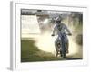 Daredevil Motorcyclist Evel Knievel Raising Dust after Completing Stunt-null-Framed Photographic Print