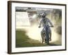 Daredevil Motorcyclist Evel Knievel Raising Dust after Completing Stunt-null-Framed Photographic Print