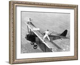 Daredevils Playing Tennis on a Biplane-null-Framed Photographic Print