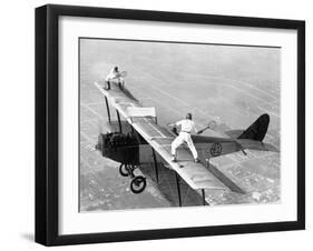 Daredevils Playing Tennis on a Biplane-null-Framed Photographic Print