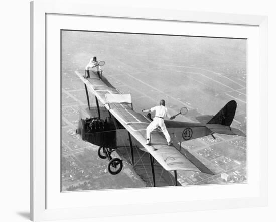 Daredevils Playing Tennis on a Biplane-null-Framed Photographic Print