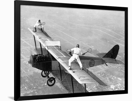 Daredevils Playing Tennis on a Biplane-null-Framed Photographic Print