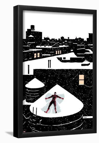 Daredveil No.7 Cover; Daredevil Making a Snow Angel on a Rooftop-Paolo Rivera-Framed Poster
