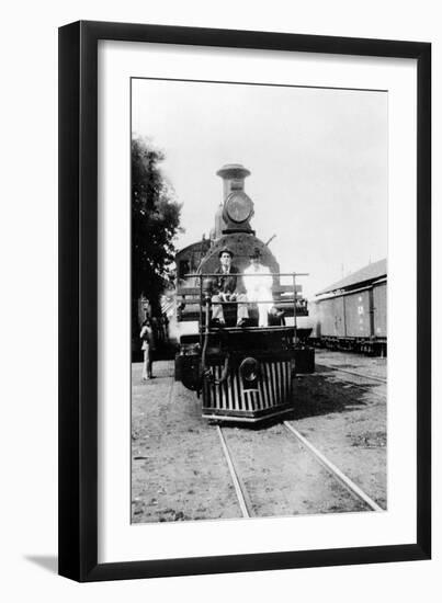 Darius Milhaud and Paul Claudel Seated on a Steam Trip on a Trip While 'En Poste' at the French…-null-Framed Photographic Print