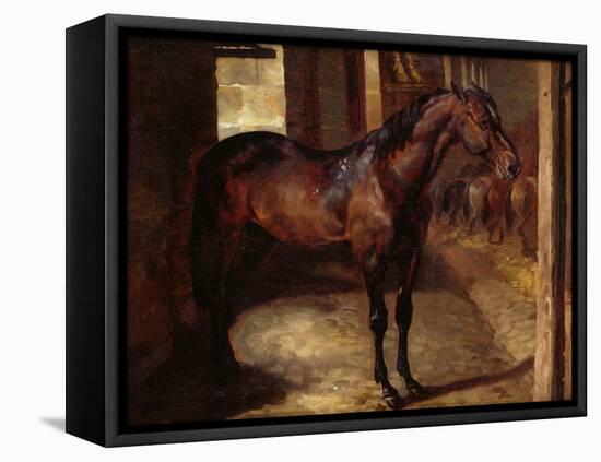 Dark Bay Horse in the Stable-Théodore Géricault-Framed Stretched Canvas